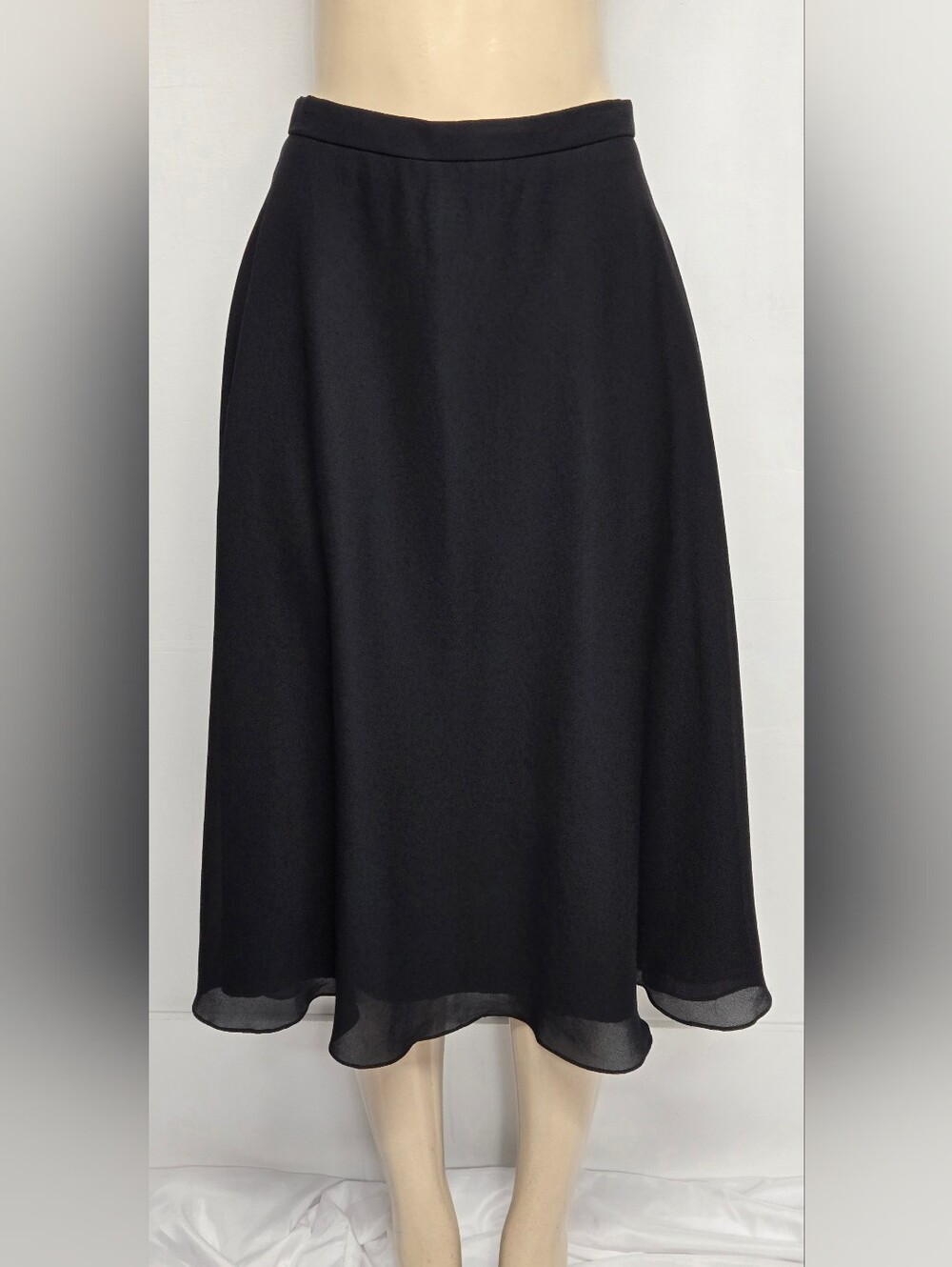 After Dark 15-16 Vintage Black A Line Flared Skirt Lined With Overlay Flowy Midi
